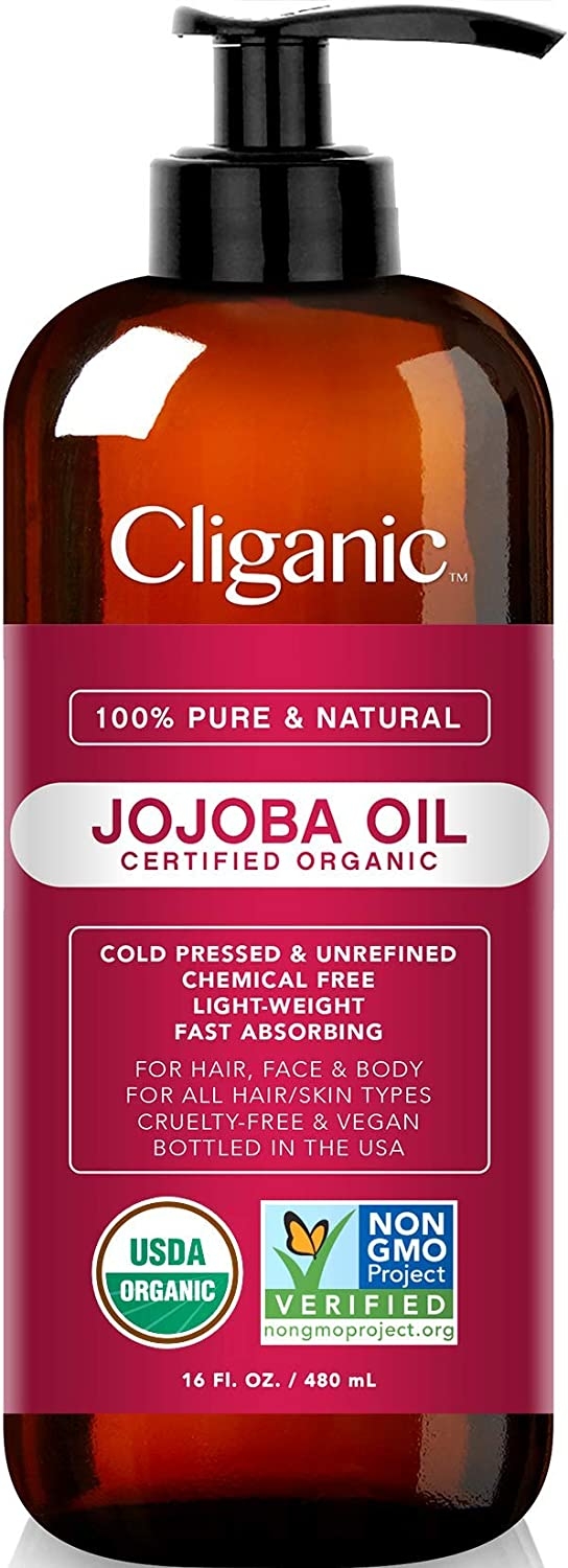 Cliganic USDA Organic Jojoba Oil, 100% Pure (120ml Large)  Natural Cold  Pressed Unrefined Hexane Free Oil for Hair, Face, Nails - The Bee Broker