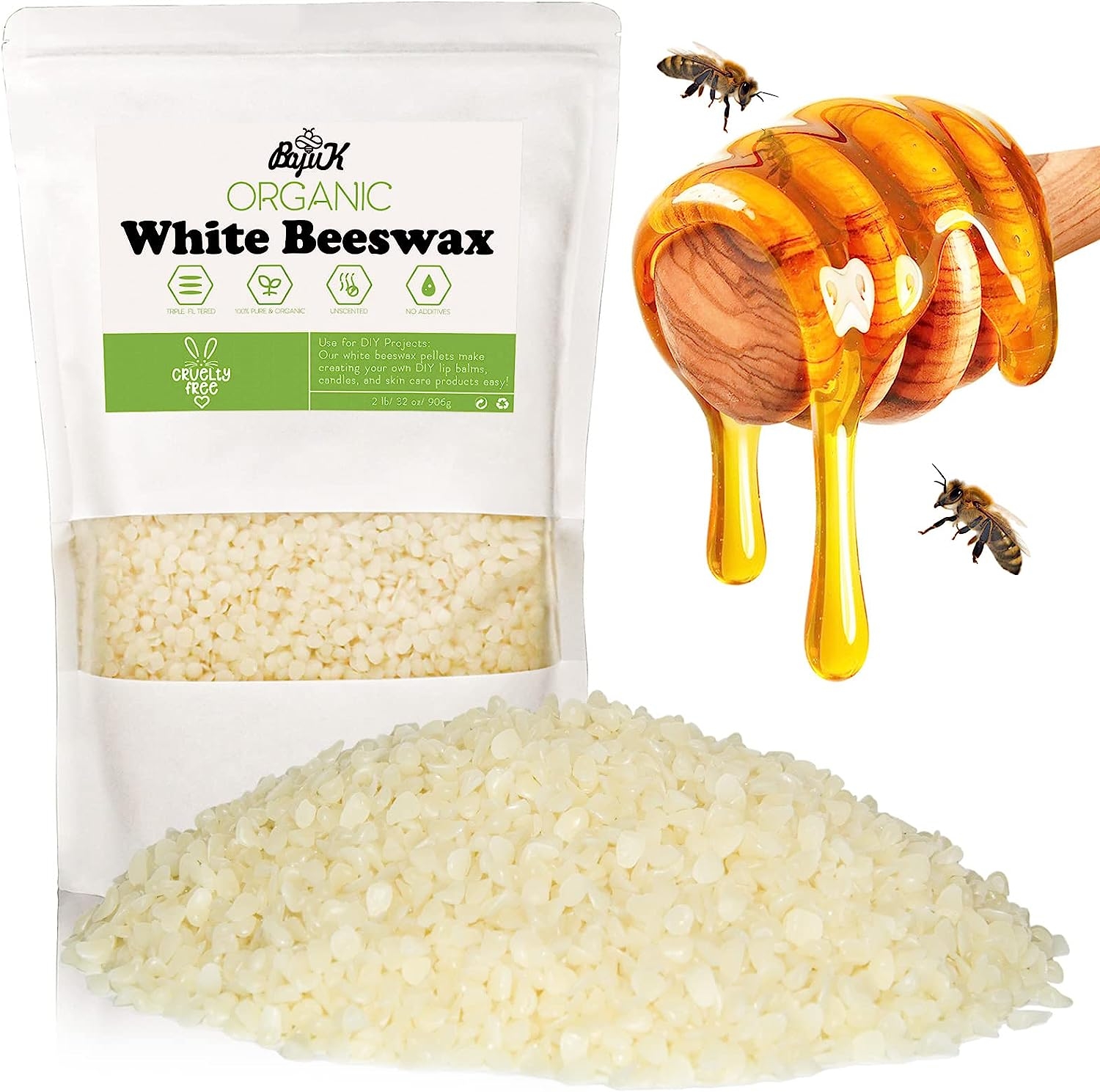 White Bees Wax 200 G/0.44 Lb. Bag, White, Wax Pastilles